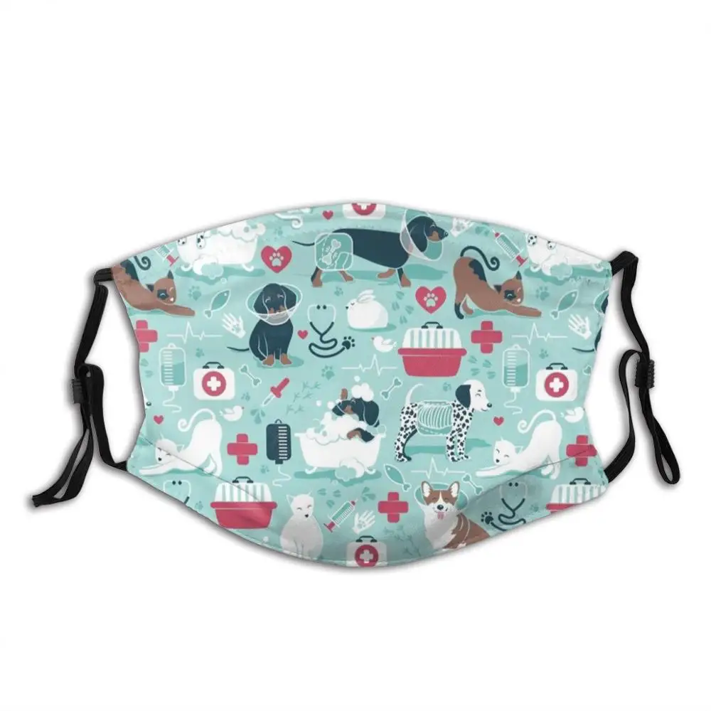 Veterinary Medicine , Happy And Healthy Friends / / Aqua Background Red Details Navy Blue White And Brown Cats Dogs And Other