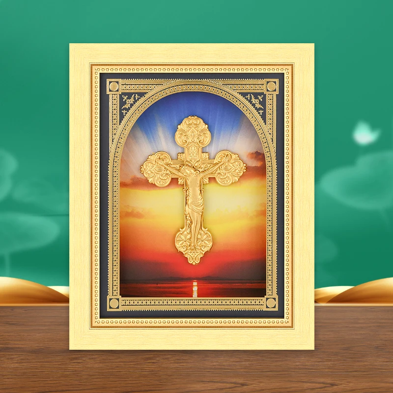

Jesus Cross Prayer Pictures Christian Religious Church Decoration Pictures Gold Foil Painting for Home Chapel Rooms Wall Decor
