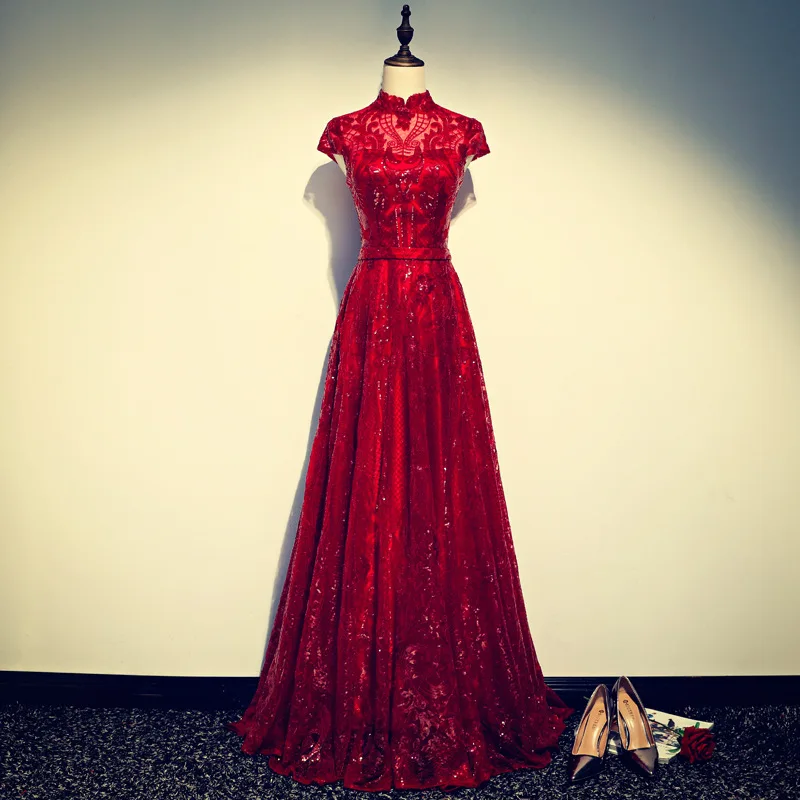 Burgundy A-Line Evening Dress, Sexy Sequins Embroidery, Zipper A-Line Dress, Formal Party Gown, Wedding Dress