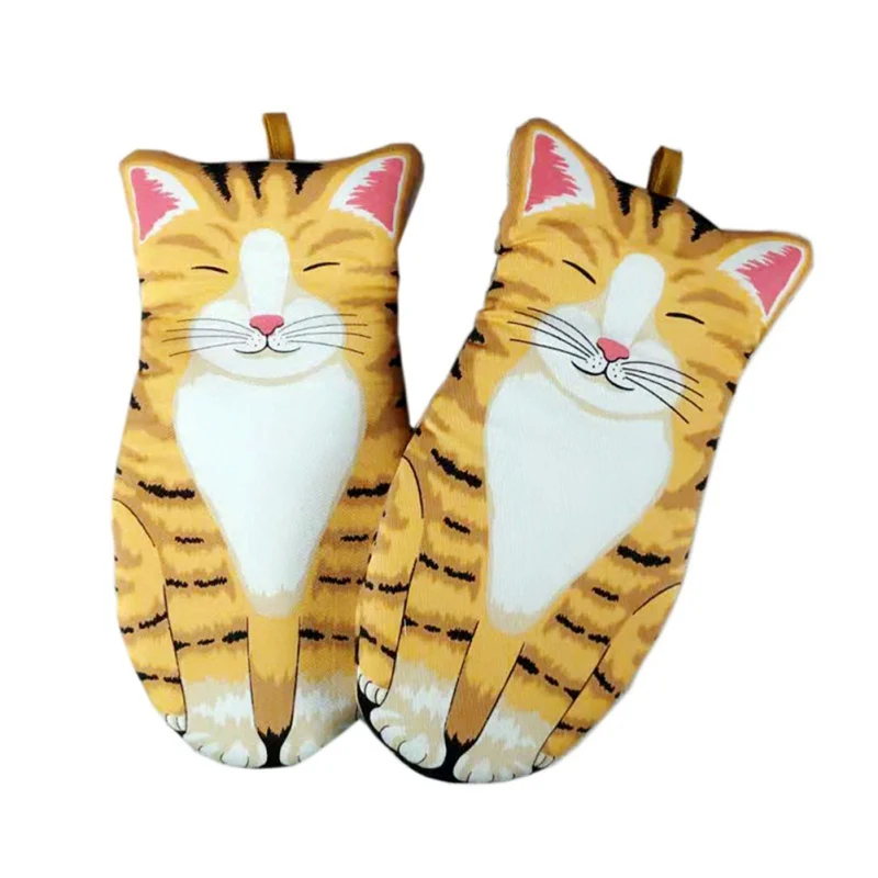 1pc 3D Cartoon Animal Cat Paws Cotton Baking Insulation Gloves Oven Long Mitts Microwave Heat Resistant Non-slip Gloves