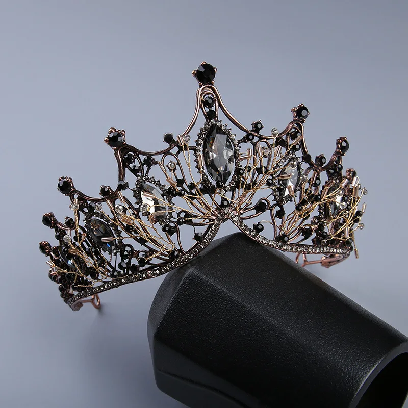 2022 Vintage Sliver Golden Black Metal Luxury Witch And Prince Dancing Party Wedding Headpiece Crown Hair Accessories