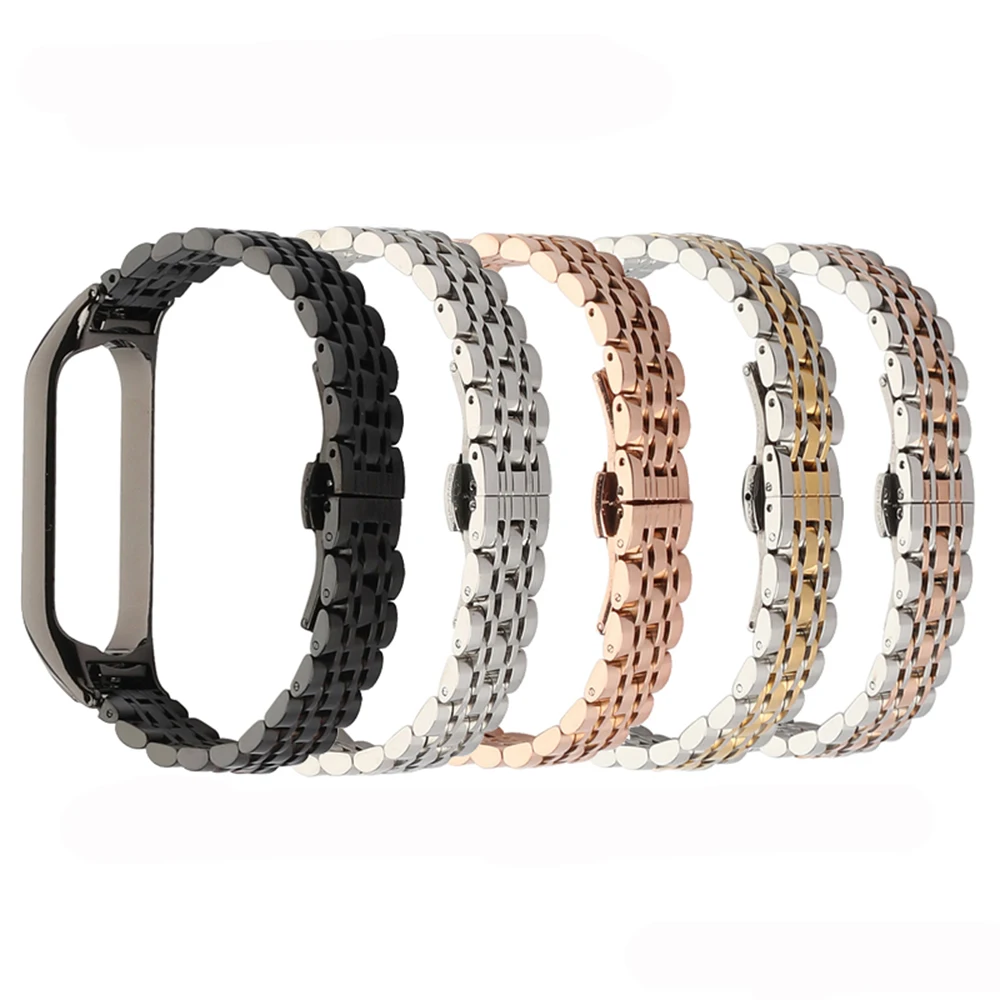 Watch Bands Mi Band 8 4 5 6 7 Bracelet Stainless Steel Wristband for Xiaomi Mi Band 5 Wrist Strap Metal Accessories Rose Gold