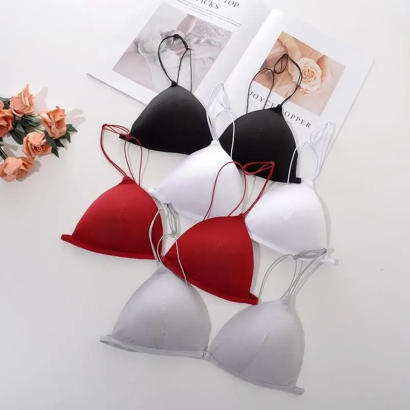 Small chest gathered sexy drawstring pull B female bra no trace no girl beautiful back strap steel ring one-piece lbT type