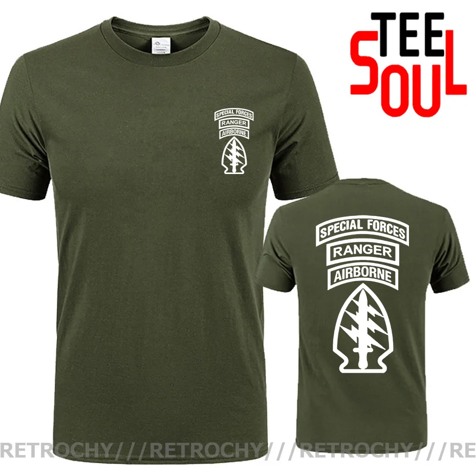 Hot Sale Fashion US Army Special Forces Airborne Commando Ranger Front & Back Print T-shirt USA Military Green T Shirt Cool Tees