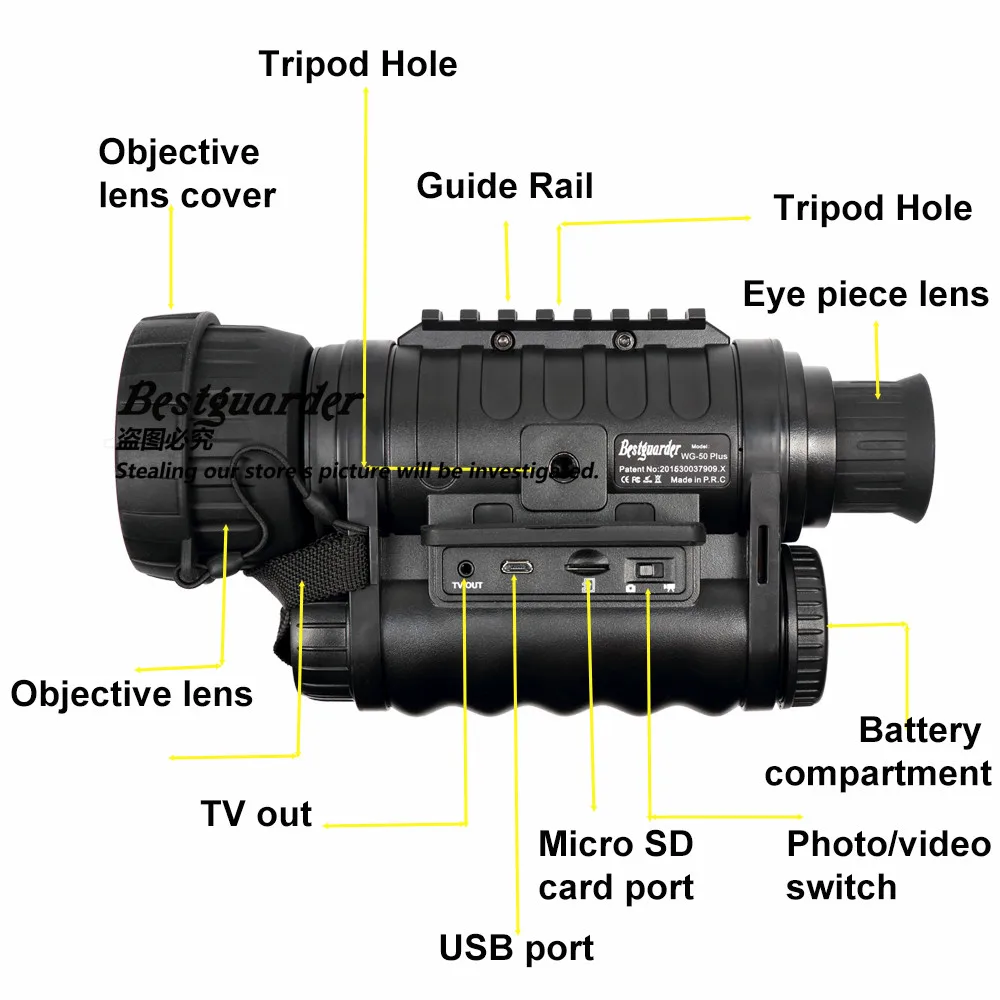 Bestguarder 64G Night Vision with HD Camera Time lapse, can connect to mobile phone, Monocular, Telescope, Binoculars, Free Ship