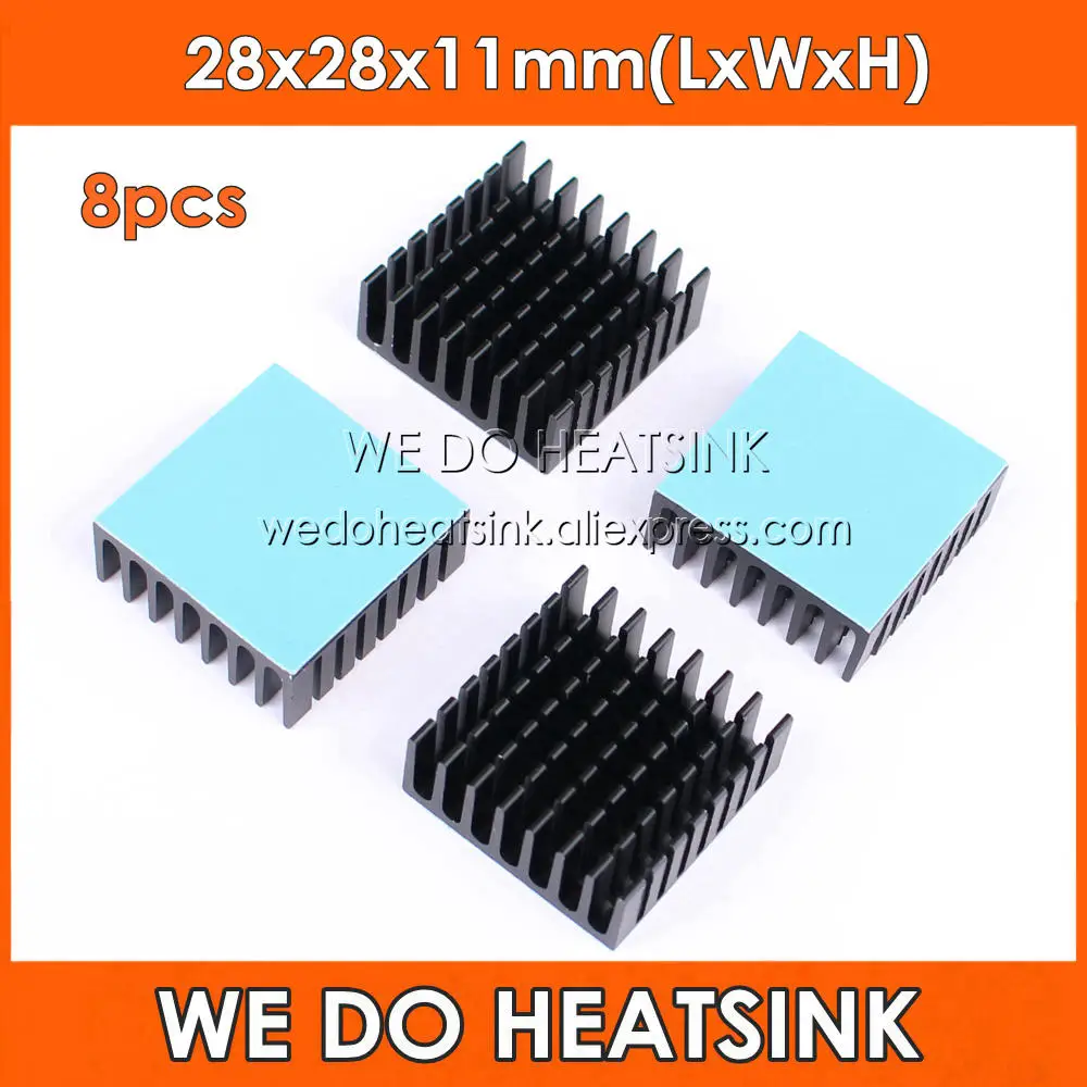 WE DO HEATSINK 8pcs 28x28x11mm Thermal Pad Radiator Heat Sinks Cooler Black Anodized For CPU and Metal Ceramic BGA VGA Packages