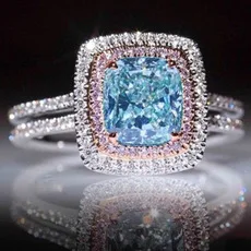 Milangir Real   Rings for Women Blue Green White Ring  Cushion  Romantic  Engagement Jewelry