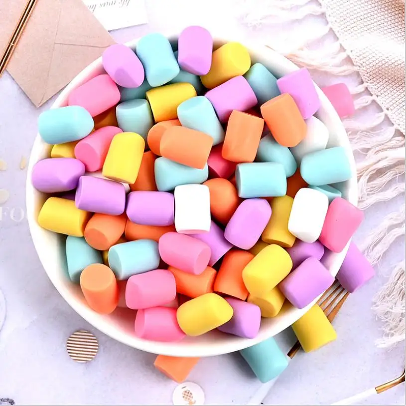 200 szt. Imitacja Marshmallow z żywicy Cabochon Mini sztuczne cukierki akcesoria do domku dla lalek dla dzieci