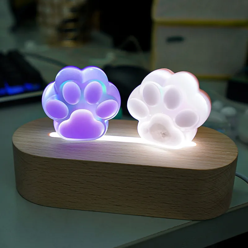 Epoxy 3D night light DIY material solid wooden luminous base cold and warm light usb rectangular lamp holder accessories