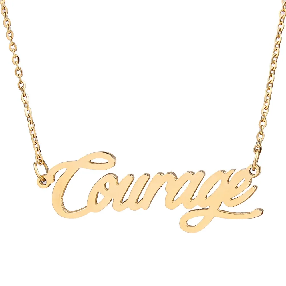 

Courage Name Necklaces for Women Personalized Stainless Steel Jewelry Gold color Nameplate Pendant Femme Mother Friends Gift