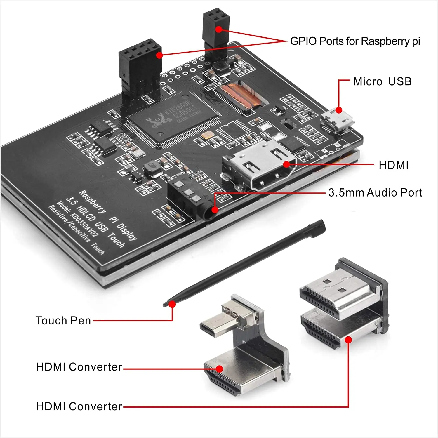 3.5 Inch LCD Display Touch Screen With HDMI Module + Stylus Pen For Raspberry Pi 4 Model B / 4B 3B+ 3B