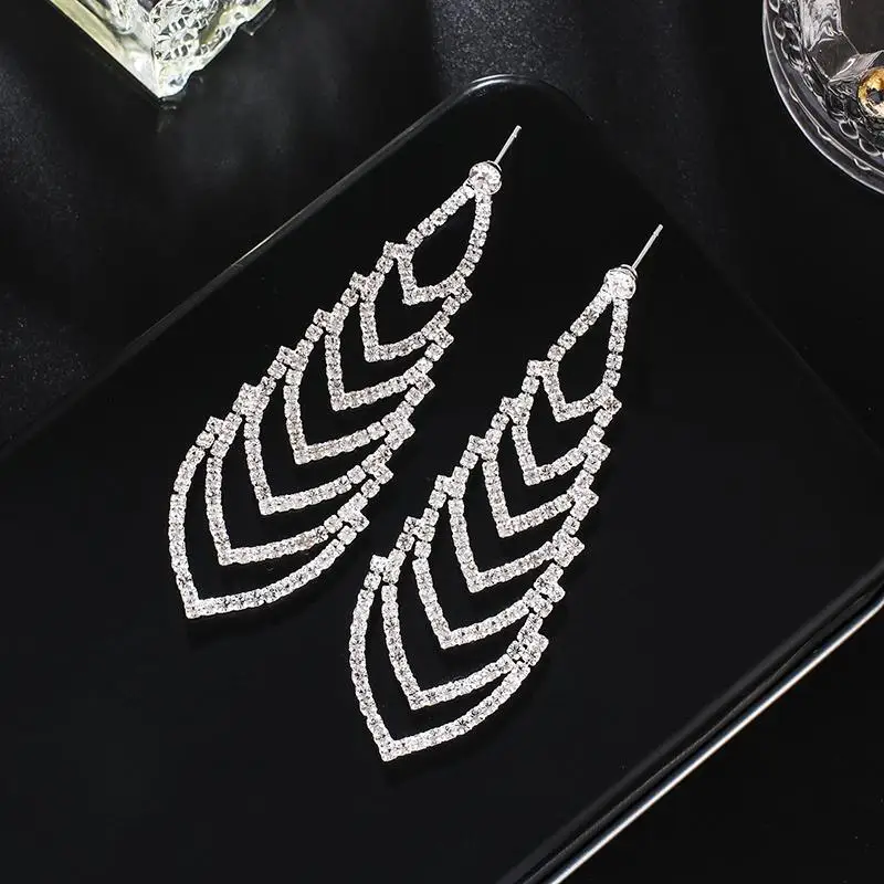 Fashion multi-storey Full Rhinestone Drop Earrings for Women Bijoux Shiny hollow out Crystal Earrings Jewelry Gift E736