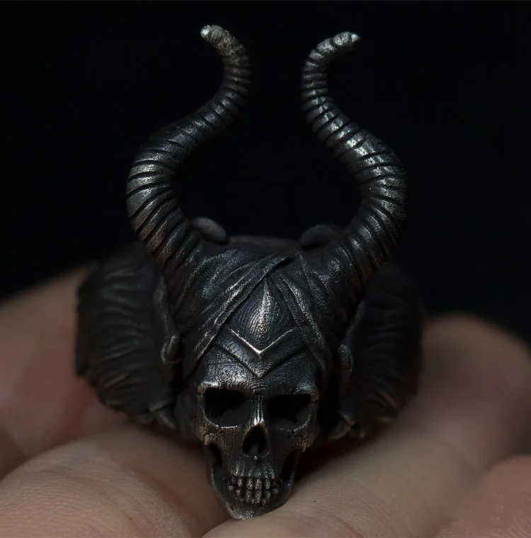 Unique Punk Gothic Satanic Demon Sorath Shofar Skull Ring Men 316L Stainless Steel Biker Ring Baphomet Boyfriend gift OSR290