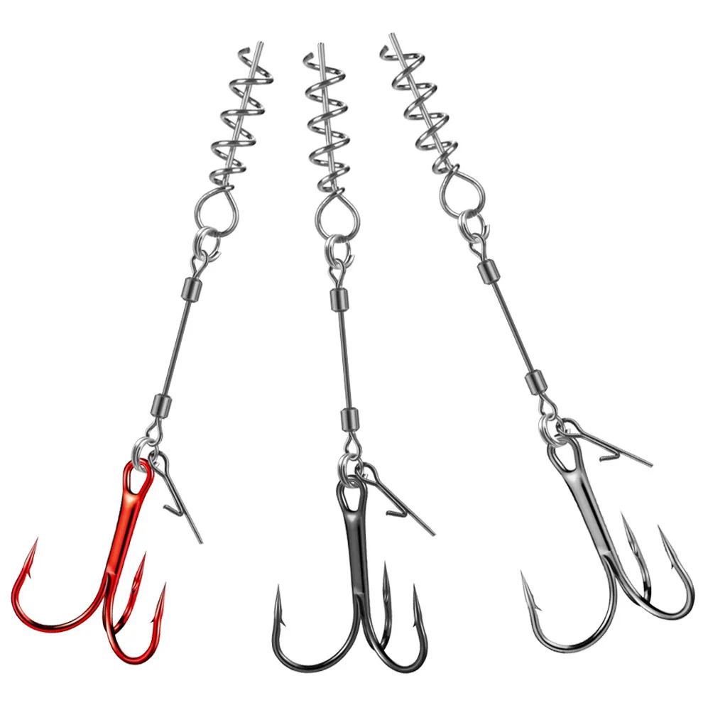 Fishing Treble Hooks Group Steel Wire Line Connector Hook With Spring Lock Needle Snap 3 Pieces Set