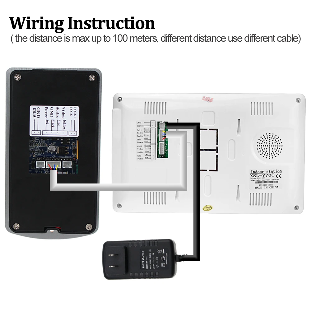 7'' TFT Color RFID Video Door Phone Intercom Doorbell Wired Access Entry System for Home 2 Monitors Video Camera Night Vision