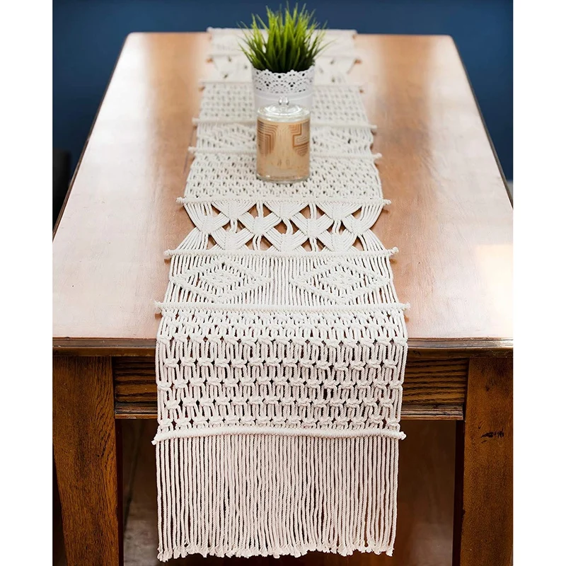 Macrame Table Runner, Boho Wedding Decor, Handwoven Vintage Farmhouse Bohemian Dining Room Style Decorations