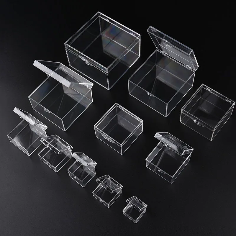 Transparent Plastic Storage Box, Small Clear Square Jewelry Collection Display Box, Flip Cover Case, Bead Container