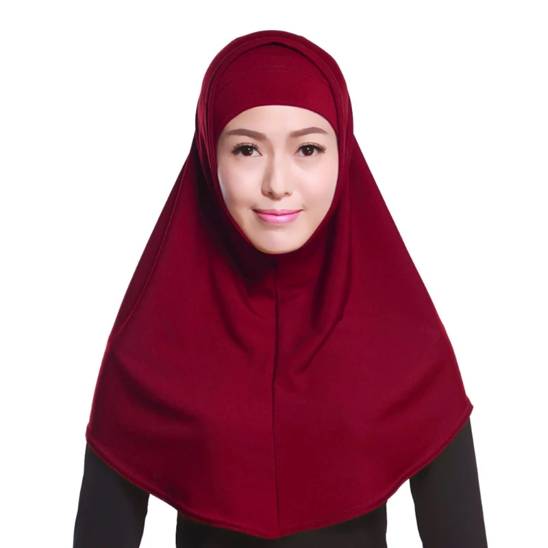 Womens 2 Piece Solid Color Amira Jersey Muslim Hijab Soft Cotton Stretch Head Scarf with Tube Inner Underscarf Cap Hood