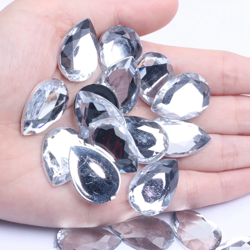 18x25mm 10pcs Flat Facets Acrylic Rhinestone Tear Shape Many Colors Choose Strass Glue On Nails Art Rhinestones DIY Decorations