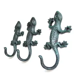 Vintage Cast Iron Wall Hook Gecko Shaped Cloth Hook Cabinet Knobs Wall-mounted Antique Decorative Garden Hook Wall Decoration