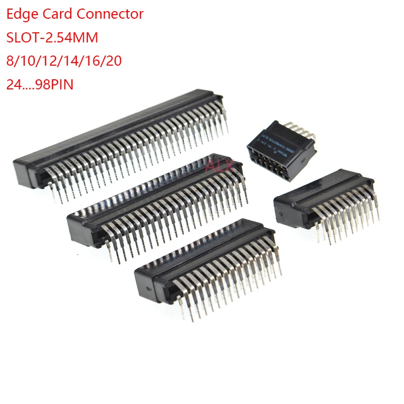 5pcs Right Angle Edge Card Connector Slot 2.54 mm Pitch 8/10/12/16/18/20/28/30/36/40/50/60/72/80/98 Pin PCB Gold Finger Socket