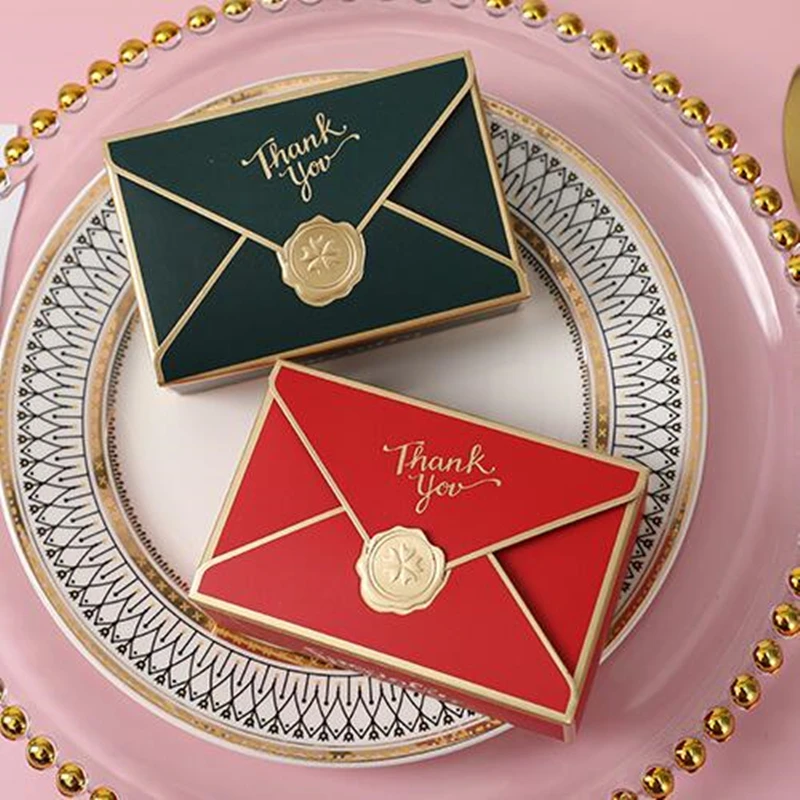 10pcs/Lot Simple Creative Bronzing Gift Box Packaging Envelope Shape Wedding Candy Bags Birthday Party Cosmetic Packaging Box