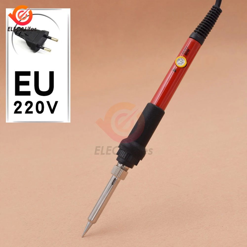 60W 220V Electric Soldering Iron Set Adjustable Temperature Welding Tools EU Plug 200-450 Celsius Gray/Red