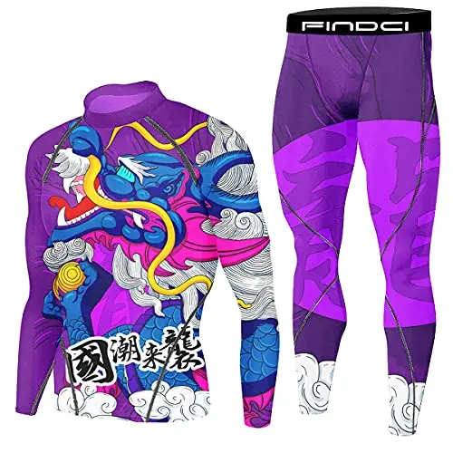 Findci Mens Sports Compression Baselayer Set  Digital Printing Camouflage Long Sleeves Workout Trousers Training Tracksuits