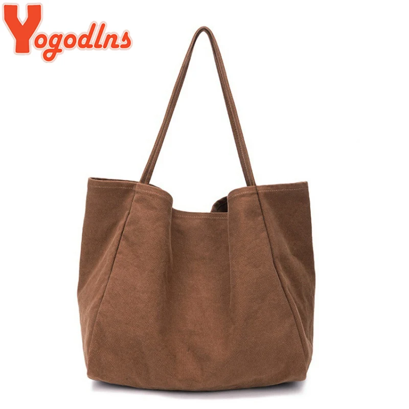 Yogodlns Cusual Canvas Handbag For Women Large Capacity Tote Bag Simple Solid Color Shoulder Bag Shopping Big Reusable Lady Tote