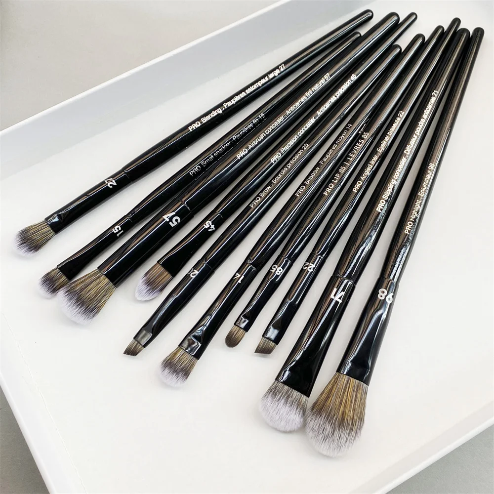 Pro Eye Makeup Brush Set 10-Pcs Black Eyeshaodw Shaping Contouring Highlight Liner Lip Concealer Blending Cosmetics Beauty Tools