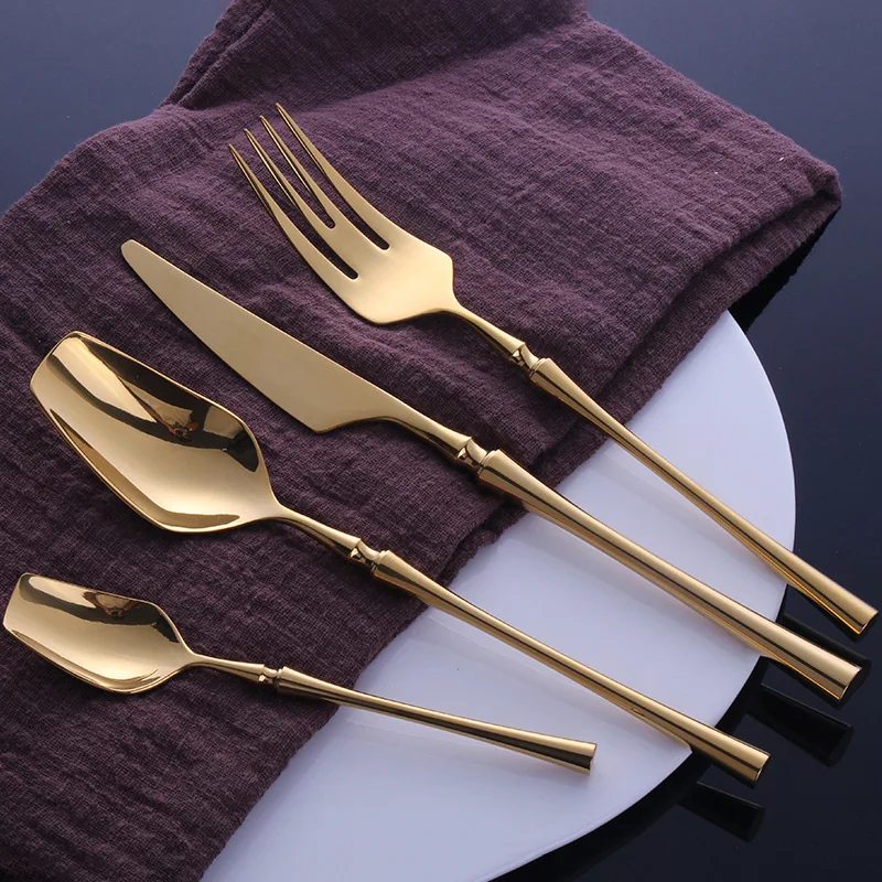 KuBac HoMmi Stainless Steel Mirror Polished Cutlery Set Shinny Gold Dinnerware Set Western Tableware Dinnerware Gift Drop ship