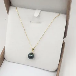 FREE SHIPPING 100% nature Tahitian BLACK pearl PENDANT necklace with S925 silver chain,8-9 mm near round pearl 16/18 inch