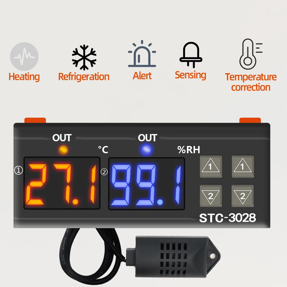 Dual Digital Thermostat Temperature Humidity Control STC-3028 Thermometer Hygrometer Controller AC 110V 220V DC 12V 24V 10A