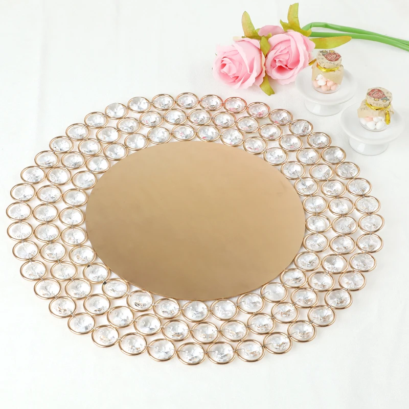 1pcs/lot  Crystal Metal Plates with 3 Layers Beaded Golden Silvery Wedding Table Decoration Wholesale