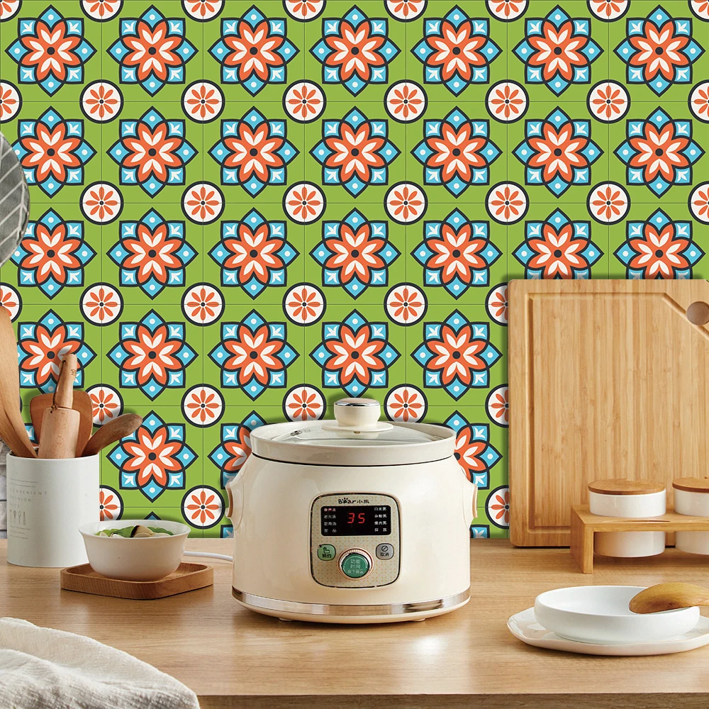 15pcs/set 8/10/12cm Bohemian Style Tiles Wall Sticker Table Bathroom Waist Line Art Mural Home Decor Floor Dagonal Wallpaper