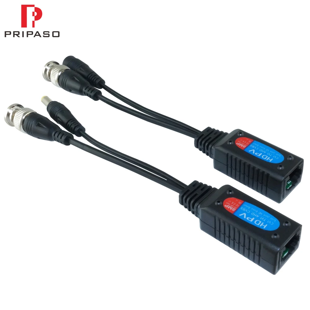 1 Pair 8MP HD Video Balun Cable CCTV Coax BNC Video Power Transceiver to RJ45 Connector Support HDCVI TVI AHD Camera