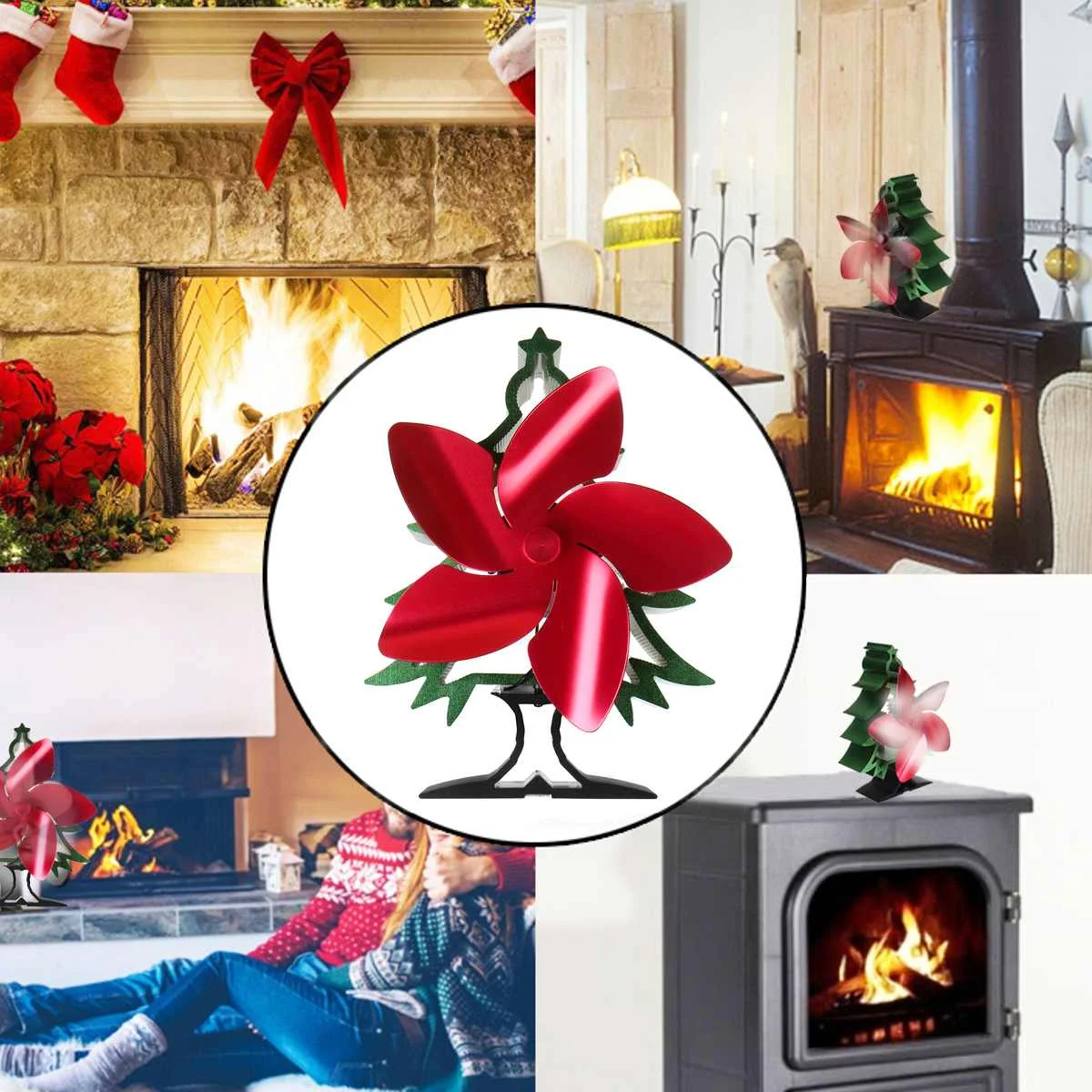 Fireplace Fan 5-Blade Heat Powered Stove Fan Christmas Tree Burner Eco Quiet Home Fireplace Fan Efficient Heat Distribution