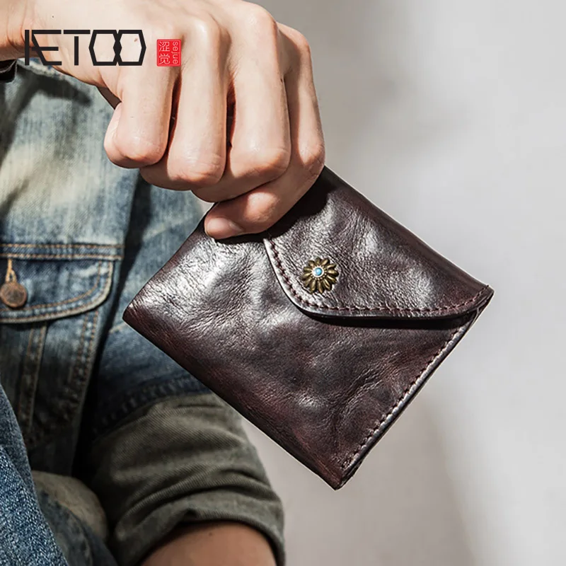 

AETOO Men's leather small wallet, men's short soft leather wallet, retro leather wallet