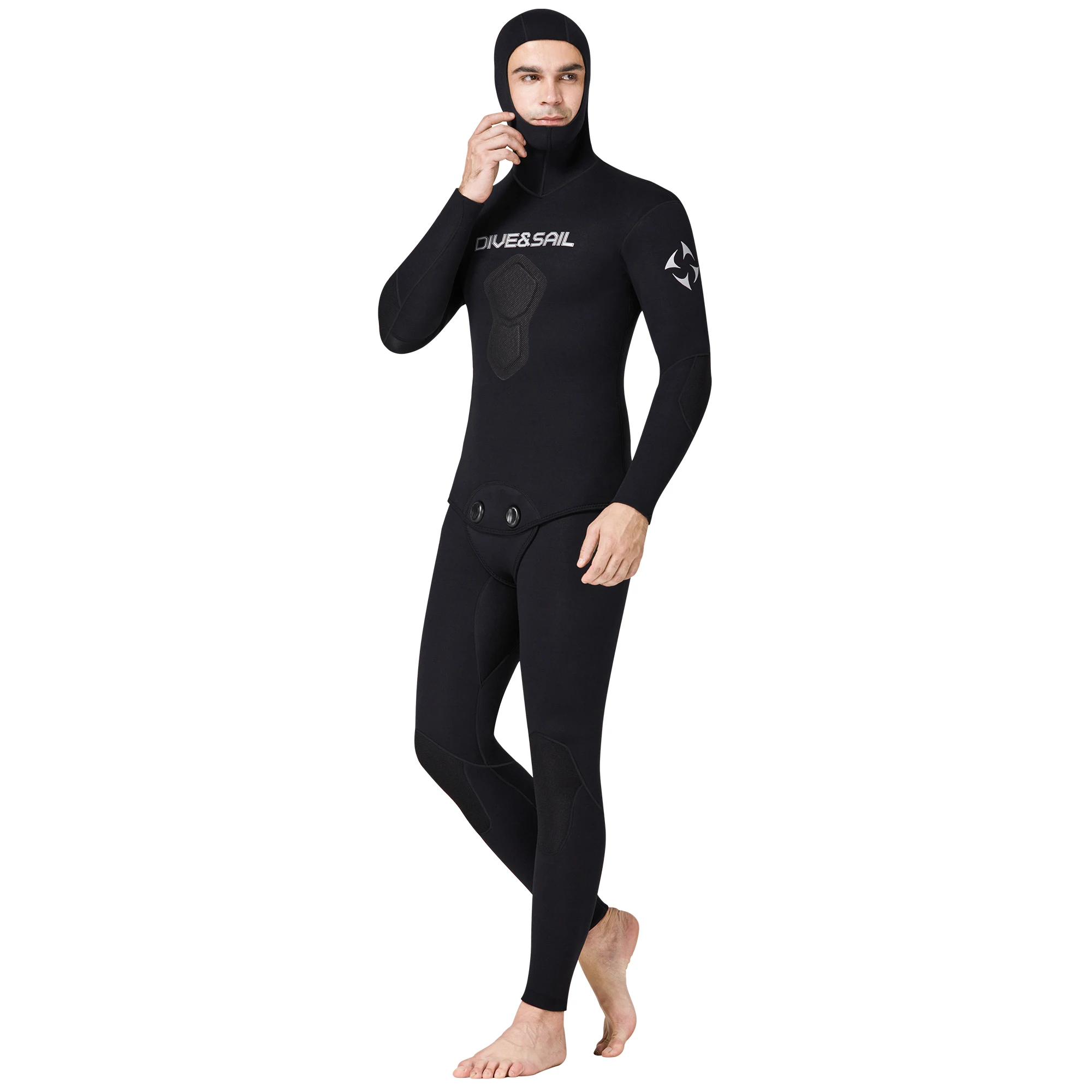 Scuba Diving Full Body Wetsuits for Men, Spearfishing Wetsuits, 1.5mm Neoprene CR, 2 Pieces Hooded Long Sleeve, Keep Warm,