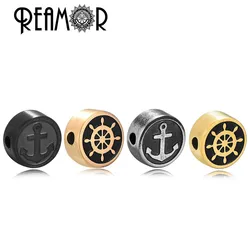 REAMOR 316l Stainless Steel Rose Golden Plated Beads Double Pattern Anchor Rudder Spacer Beads For DIY Bracelets Jewelry Making