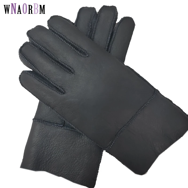 Guantes Térmicos de piel de oveja auténtica para hombre, manoplas térmicas de piel de cabra, Cachemira, cuero Real para nieve, Manual, invierno,