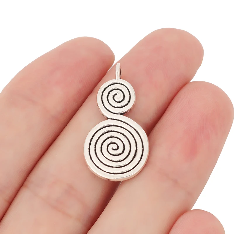 20 x Tibetan Silver Metal Double Sided Spiral Swirl Charms Pendants Beads for DIY Jewelry Making Findings Accessories 28x15mm