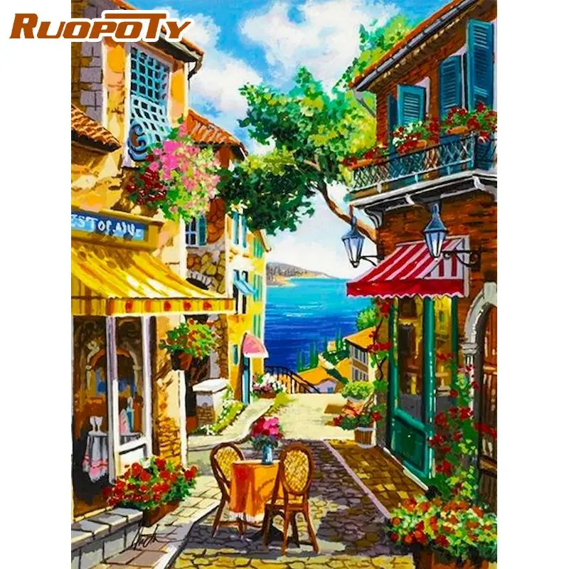 

RUOPOTY 60x75cm Frame Picture By Numbers Street Landscape Paint By Number For Adults Acrylic Paint On Canvas Home Decors Artwork