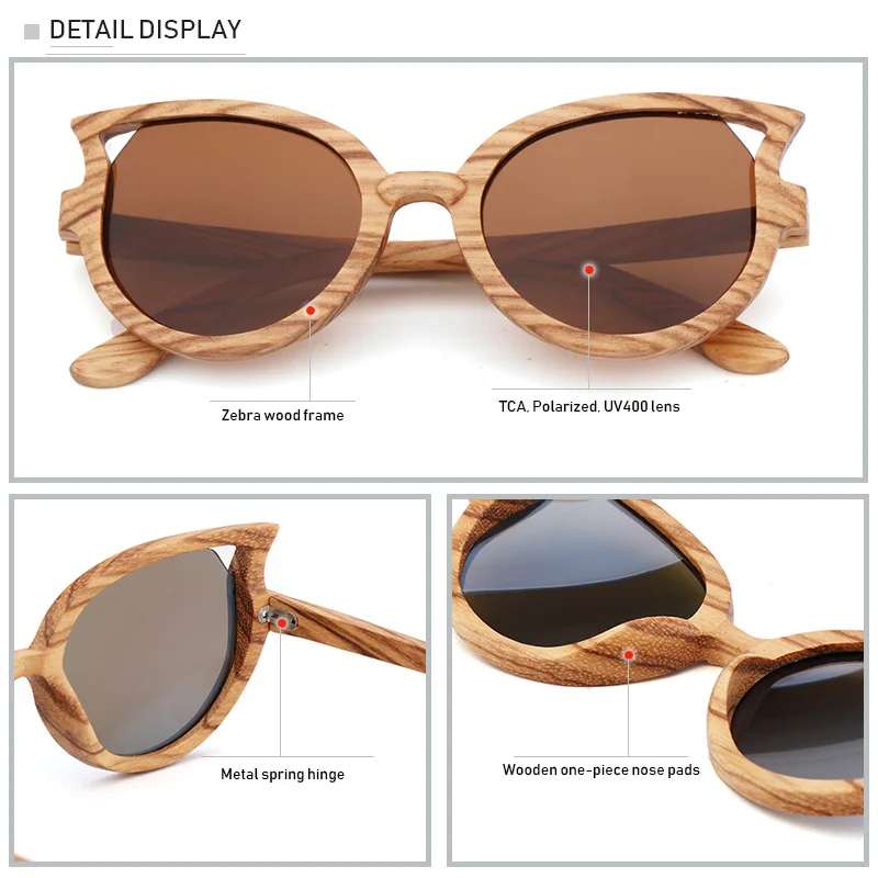 2022 Luxury Design Fashion Women\'s Zebra Wood Sunglasses Polarized UV400 Butterfly Cat Eye Sunglasses Women With Wooden Case