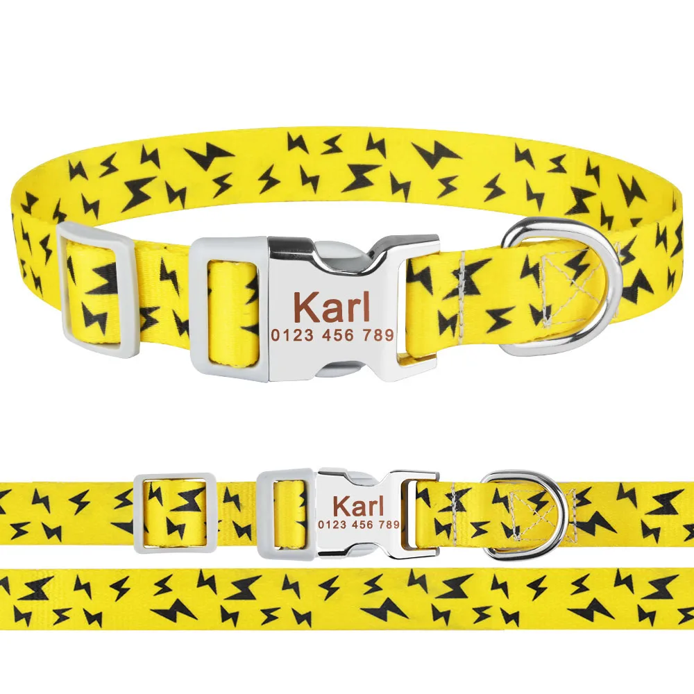 Personalized Nylon Dog Collar Flower Bee Printed Puppy Collars Free Custom Pet ID Necklace Collars For Small Large Dog Chihuahua