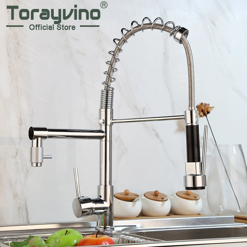 

Torayvino Chrome Polished Kitchen Pull Down Spout Stream Sink Sprayer Faucet Deck Mounted Cold And Hot Mixer Water Tap