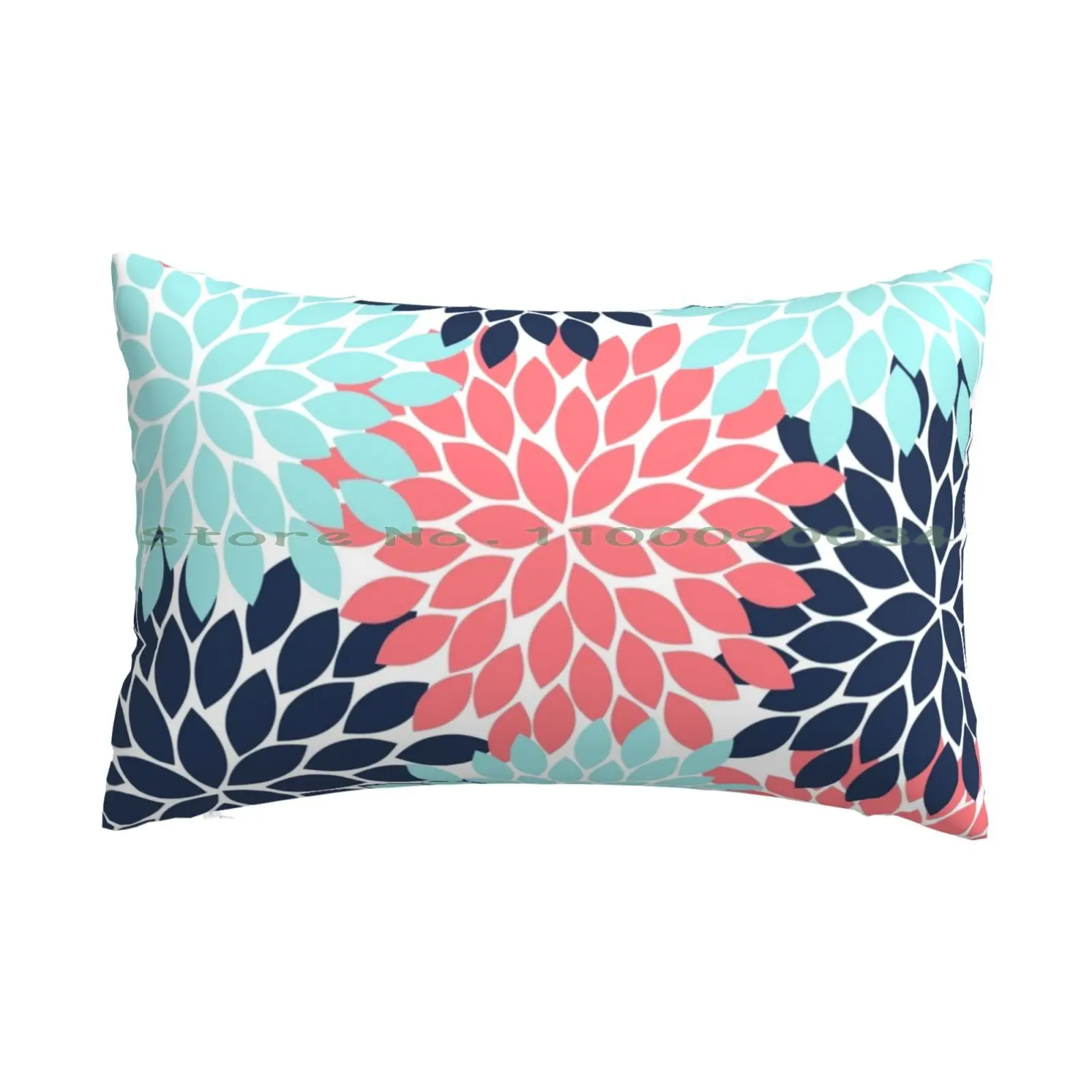 Flower Burst , Coral Navy Aqua , Flower Petals , Floral Pattern Pillow Case 20x30 50*75 Sofa Bedroom Ocean Water Wave Brush