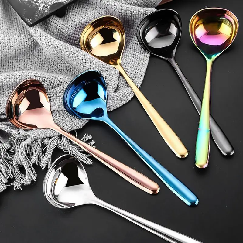 1PC Korean Stainless Steel Thicken Soup Spoon Creative Deepening Long Handle Hotel Hot Pot Scoop Home Kitchen Cooking Utensil