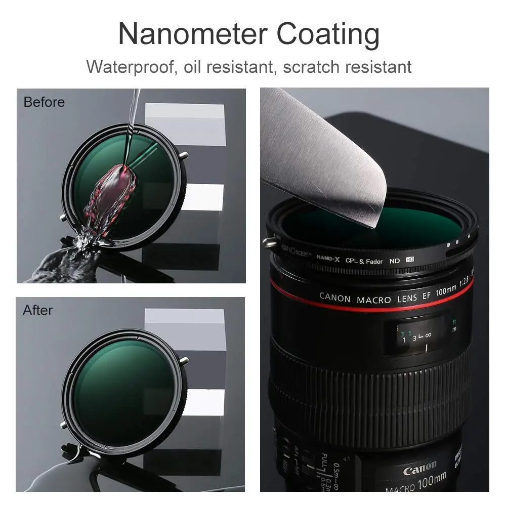 K&F Concept ND2-ND32 ND CPL Filter Camera Lenses Adjustable Circular Polarizing Filter 2 in 1 Variable 49mm 52mm 62mm 67mm 77mm