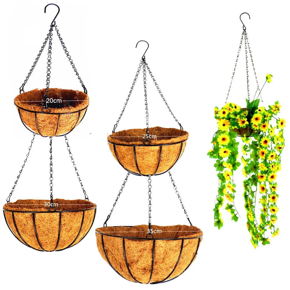 1pcs Metal Hanging Planter Basket with Coconut Lining 8 10 12 14 Inch Round Wire Plant Stand Suitable for Porch Family Balcony